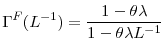 \displaystyle % \Gamma^{F}(L^{-1})=\frac{1-\theta\lambda}{1-\theta\lambda L^{-1}}% 