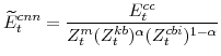 \displaystyle \widetilde{E}^{cnn}_{t}=\frac{E^{cc}_{t}}{Z^{m}_{t}(Z^{kb}_{t})^{\alpha}(Z^{cbi}_{t})^{1-\alpha}}