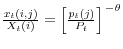 \frac{x_t (i,j)}{X_t (i)}=\left[ {\frac{p_t (j)}{P_t }} \right]^{\,-\theta }