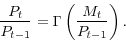 \begin{displaymath} \frac{P_t }{P_{t-1} }=\Gamma \left( {\frac{M_t }{P_{t-1} }} \right). \end{displaymath}