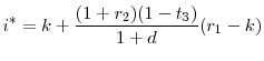 \displaystyle i^{*}=k+ \frac{(1+r_{2})(1-t_{3})}{1+d}(r_{1}-k)