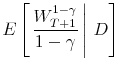 \displaystyle E\left[\left.\frac{W_{T+1}^{1-\gamma}}{1-\gamma} \right\vert D\right] 