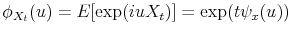 \displaystyle \phi_{X_{t}}(u)=E[\exp(iuX_{t})]=\exp(t\psi_{x}(u))