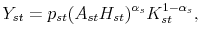 \displaystyle Y_{st} = p_{st} (A_{st} H_{st})^{\alpha_{s}} K_{st}^{1-\alpha_{s}},