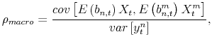 \displaystyle \rho_{macro}=\frac{cov\left[ E\left( b_{n,t}\right) X_{t},E\left( b_{n,t}^{m}\right) X_{t}^{m}\right] }{var\left[ y_{t}^{n}\right] }, 