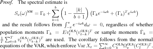 \begin{proof} The spectral estimate is \begin{displaymath}\ensuremath{S_v(\omega... ...mega_v^\text{OLS}\xspace} (\ensuremath{{C}_l^\text{OLS}\xspace})^T$. \end{proof}