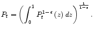 \displaystyle P_{t}=\left( \int_{0}^{1}P_{t}^{1-\epsilon }\left( z\right) dz\right) ^{% \frac{1}{1-\epsilon }}.