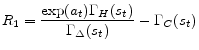 \displaystyle R_{1} = \frac{\exp(a_{t}) \Gamma_{H}(s_{t})}{\Gamma_{\Delta}(s_{t})} - \Gamma_{C}(s_{t}) 