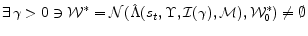\displaystyle \exists\, \gamma>0 \ni \mathcal{W}^\ast=\mathcal{N}(\hat{\Lambda}(s_t,\Upsilon,\mathcal{I(\gamma)},\mathcal{M}),\mathcal{W}_0^*) \ne \emptyset