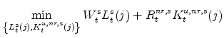 \displaystyle \min _{\left\{ L^{s}_{t}(j),K^{u,nr,s}_{t}(j)\right\} } W^{s}_{t}L^{s}_{t}(j)+R^{nr,s}_{t}K^{u,nr,s}_{t}(j) \notag