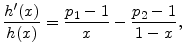 \displaystyle \frac{h'(x)}{h(x)} = \frac{\ensuremath{p_1}-1}{x}-\frac{\ensuremath{p_2}-1}{1-x}, 