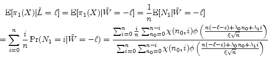 \begin{multline*} \ensuremath{{\rm E}\lbrack \ensuremath{\pi_{1}}(X)\vert {\tild... ...+\ensuremath{\lambda_{1}} i} {\ensuremath{\xi}\sqrt{n}}\right)} \end{multline*}