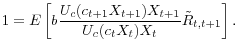\displaystyle 1 = E\left[b \frac{U_c(c_{t+1}X_{t+1})X_{t+1}}{U_c(c_tX_t)X_t} \tilde{R}_{t,t+1} \right].