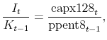 \displaystyle \frac{I_t}{K_{t-1}} = \frac{ \text{capx128}_t }{ \text{ppent8}_{t-1} }, 