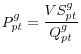 \displaystyle P_{pt}^{g} =\frac{VS_{pt}^{g} }{Q_{pt}^{g} }