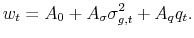 \displaystyle w_t = A_0 + A_\sigma \sigma^2_{g,t} + A_q q_t .