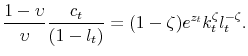 \displaystyle \frac{1-\upsilon }{\upsilon }\frac{c_{t}}{(1-l_{t})}=(1-\zeta )e^{z_{t}}k_{t}^{\zeta }l_{t}^{-\zeta }.