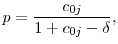 \displaystyle p=\frac{c_{0j}}{1+c_{0j}-\delta},