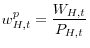 \displaystyle w_{H,t}^{p}=\frac{W_{H,t}}{P_{H,t}}