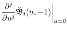 \displaystyle \frac{\partial^j}{\partial u^j} \ensuremath{\breve{\ensuremath{\mathfrak{B}}}}_t(u,-1)\bigg\vert_{u=0}