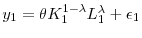  % y_{1}=\theta K_{1}^{1-\lambda }L_{1}^{\lambda }+\epsilon _{1}