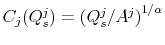  C_{j}(Q_{s}^{j})=\left(Q_{s}^{j}/A^{j}\right)^{1/\alpha}