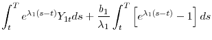 \displaystyle \int_{t}^{T}e^{\lambda _{1}(s-t)}Y_{1t}ds+\frac{b_{1} }{\lambda _{1}}\int_{t}^{T}\left[ e^{\lambda _{1}(s-t)}-1\right] ds
