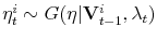  \eta_{t}^{i}\sim G(\eta\vert\mathbf{V}_{t-1}^{i},\lambda_{t})