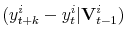 \displaystyle (y_{t+k}^{i}-y_{t}^{i}\vert\mathbf{V}_{t-1}^{i})
