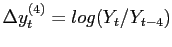 $ \Delta y_{t}^{(4)}=log(Y_{t}/Y_{t-4})$
