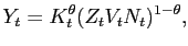 $\displaystyle Y_{t} = K_{t}^{\theta}(Z_{t}V_{t}N_{t})^{1-\theta},$