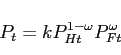 \begin{displaymath} P_{t}=kP_{Ht}^{1-\omega }P_{Ft}^{\omega } \end{displaymath}