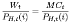 $\displaystyle \frac{W_{t}}{P_{H,t}(i)}=\frac{MC_{t}}{P_{H,t}(i)}$