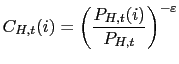 $\displaystyle C_{H,t}(i)=\left( \frac{P_{H,t}(i)}{P_{H,t}}\right) ^{-\varepsilon}$