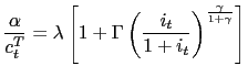 $\displaystyle \frac{\alpha}{c_{t}^{T}}=\lambda\left[ 1+\Gamma\left( \frac{i_{t}}{1+i_{t} }\right) ^{\frac{\gamma}{1+\gamma}}\right]$