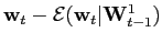 $ \mathbf{w} _{t}-\mathcal{E}(\mathbf{w}_{t}\vert\mathbf{W}_{t-1}^{1})$