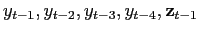 $ y_{t-1},y_{t-2},y_{t-3} ,y_{t-4},\mathbf{z}_{t-1}$