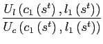 $\displaystyle \frac{U_{l}\left( c_{1}\left( s^{t}\right) ,l_{1}\left( s^{t}\right) \right) }{U_{c}\left( c_{1}\left( s^{t}\right) ,l_{1}\left( s^{t}\right) \right) }$