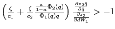 $ \left( \frac{\zeta}{c_{1}}+\frac{\zeta}{c_{2}}\frac{\frac{a}{1-a}\Phi _{2}\left( \bar{q}\right) }{\Phi_{1}\left( \bar{q}\right) \bar{q}}\right) \frac{\frac{\partial z_{2}\bar{q}}{\partial\bar{q}}}{\frac{\partial z_{2} }{\partial dW_{1}}}>-1$