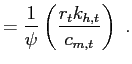 $\displaystyle = \frac{1}{\psi} \left( \frac{r_{t} k_{h,t} }{c_{m,t}}\right) ~ .$