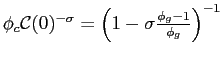 $ \phi_c\mathcal{C}(0)^{-\sigma}=\left(1 - \sigma \frac{ \phi_{g}-1 }{\phi_{g}} \right)^{-1}$