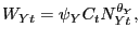 $\displaystyle W_{Yt}=\psi_{Y}C_{t}N_{Yt}^{\theta_{Y}}, $
