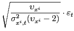 $\displaystyle \sqrt{\frac{\upsilon_{x^{i}}}{\sigma_{x^{i},t}^{2}(\upsilon_{x^{i}}-2)}} \cdot\varepsilon_{t}$