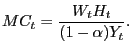 $\displaystyle MC_{t} = \frac{W_{t}H_{t}}{(1-\alpha)Y_{t}}.$