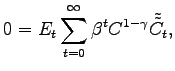 $\displaystyle 0 = E_{t} \sum^{\infty}_{t=0} \beta^{t} C^{1-\gamma} \tilde{\tilde{C}} _{t},$