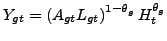 $ Y_{gt}=\left( A_{gt}L_{gt}\right) ^{1-\theta_{g}}H_{t}^{\theta_{g}}$