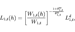 \begin{displaymath} L_{1,t}(h)=\left[ \frac{W_{1,t}(h)}{W_{1,t}}\right] ^{-\frac{1+\theta^{w} _{1,t}}{ \theta^{w} _{1,t}}}L^d_{1,t}, \end{displaymath}