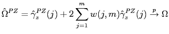 $\displaystyle \hat{\Omega}^{PZ}=\hat{\gamma}_{z}^{PZ}(j)+2\sum_{j=1}^{m}w(j,m)\hat{\gamma}_{z}^{PZ}(j)\overset{p}{\rightarrow}\Omega $