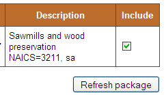 Image of the table list of data series in your package focused on the include column