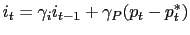 $\displaystyle i_{t}=\gamma_{i}i_{t-1}+\gamma_{P}(p_{t}-p_{t}^{\ast})$